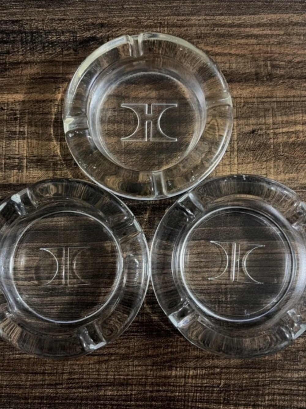 Set of 3 Vintage Hilton Hotels Heavy Clear Glass Ashtrays